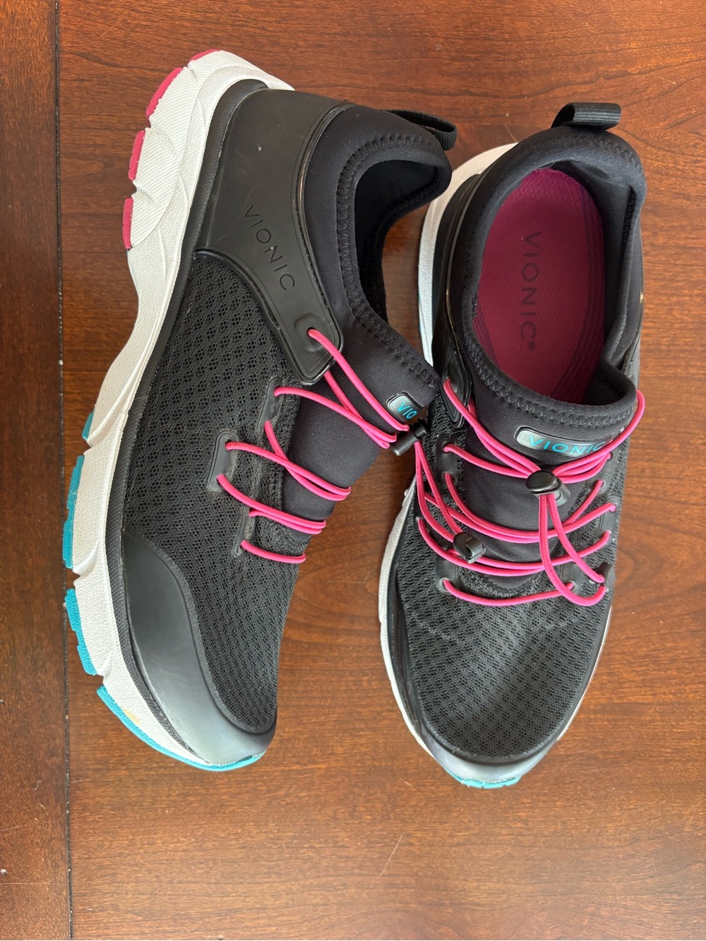 Vionic Women's Black Sneakers with Pink and Teal Accents